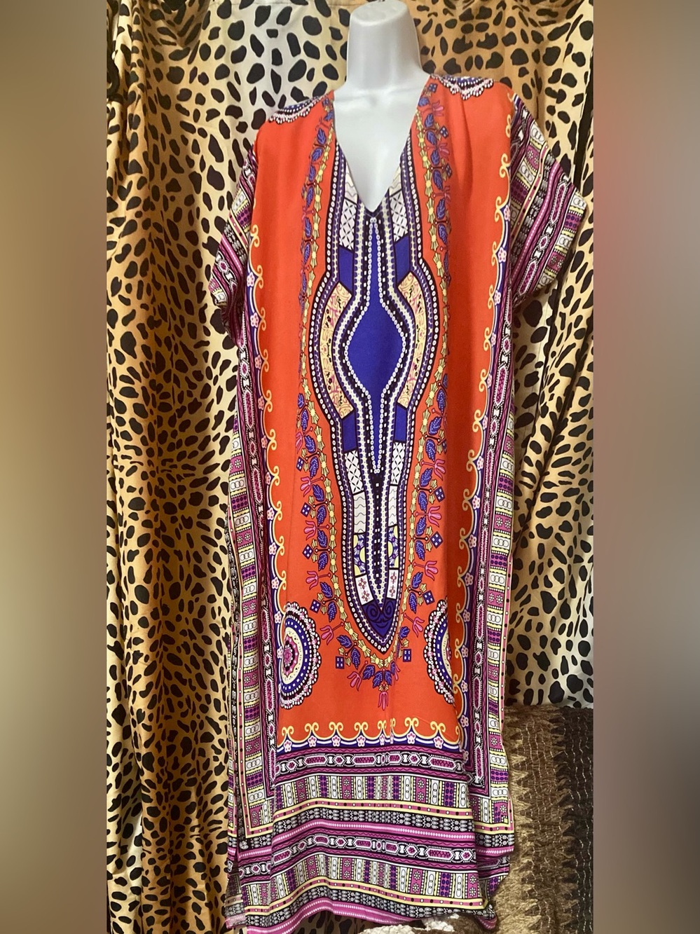 Wish Orange and Purple Maxi Dress with Bold Dashiki Print